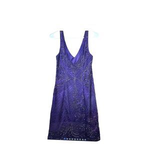 Sue Wong Embellished Beaded V-Neck Sheath Sleeveless Cocktail Dress 8
